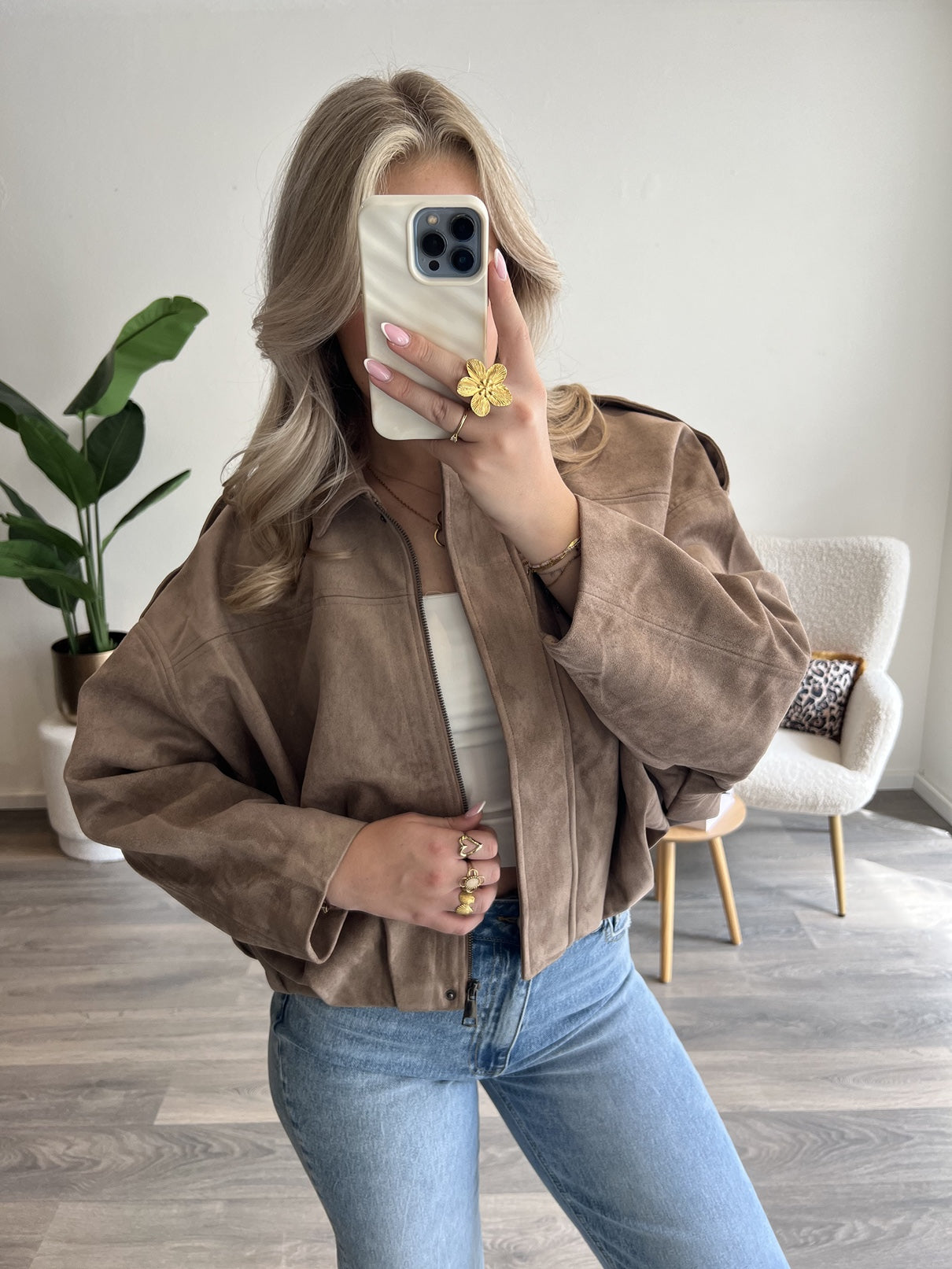 Suede Bomberjas Bo | Beige